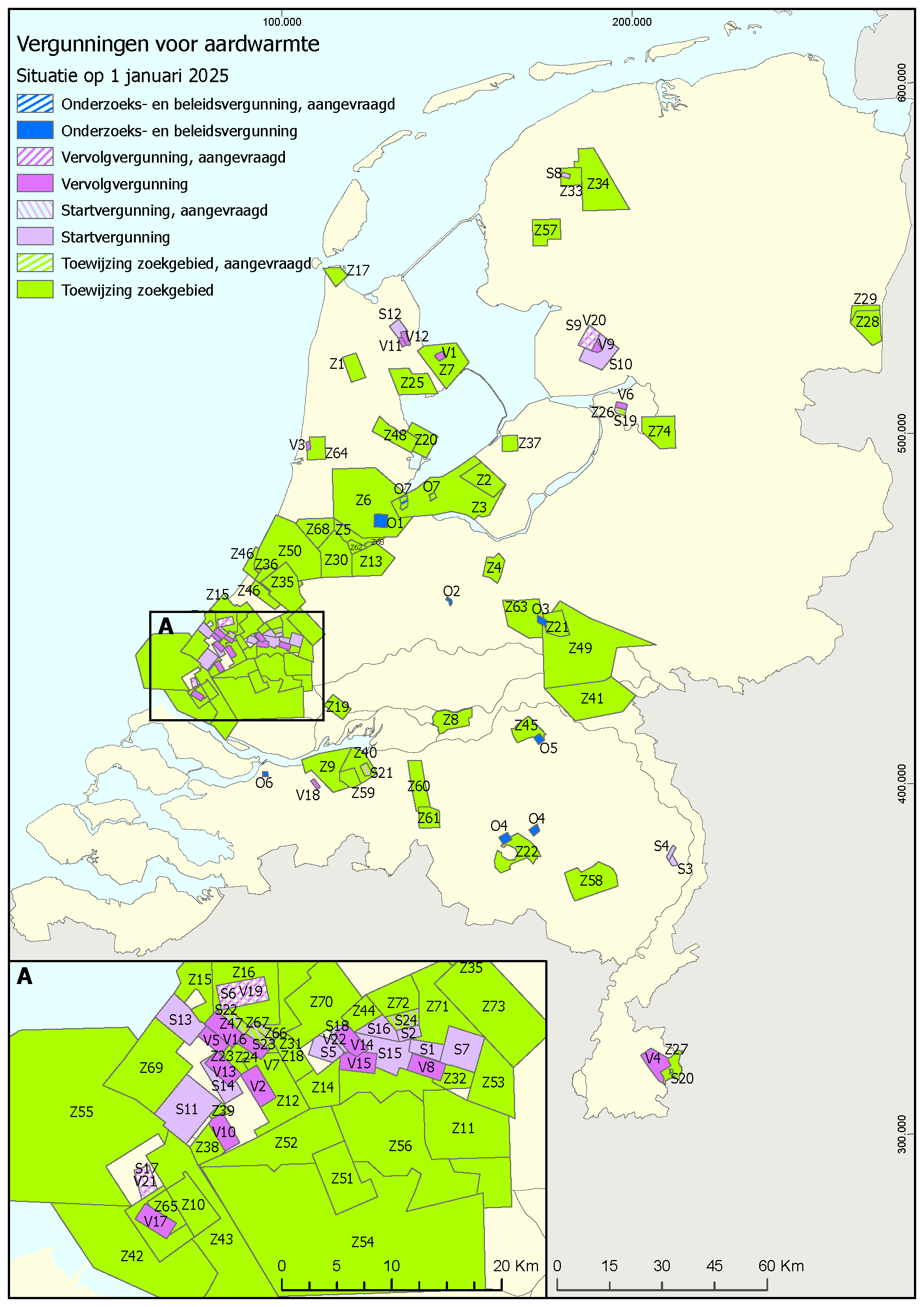 Kaart vergunningen aardwarmte 1 januari 2025