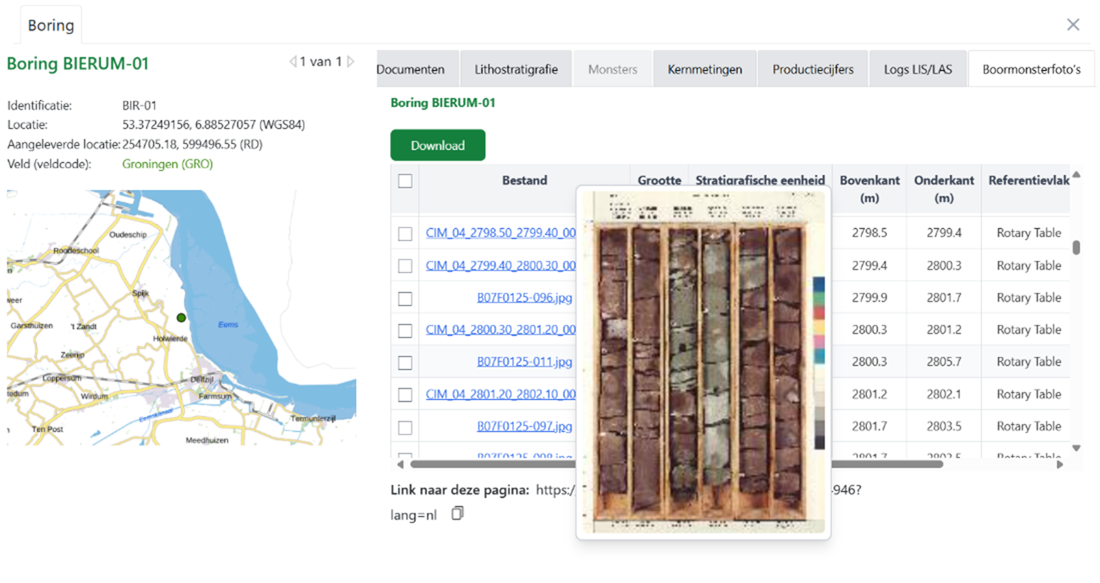 Boormonsterfoto's op NLOG